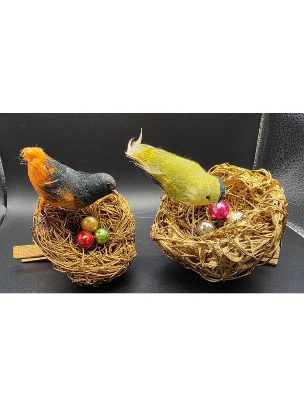 Vintage Clip-On Christmas Ornament Birds Nest Miniature Mercury Glass Ornaments